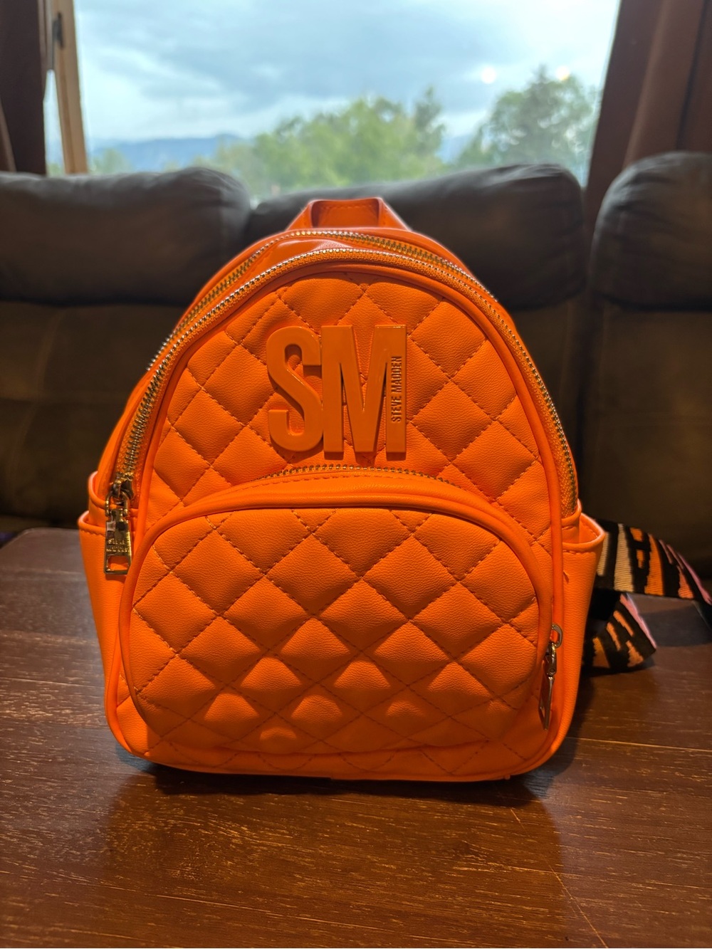 Steve Madden Orange Quilted Mini Backpack